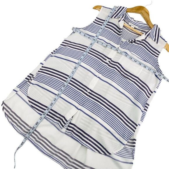 Beachlunchlounge blue white striped button sleeveless top high low size small - Picture 5 of 6